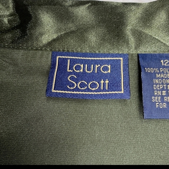 LAURA SCOTT Olive Drab Satin Button Down Blouse - Picture 2 of 3